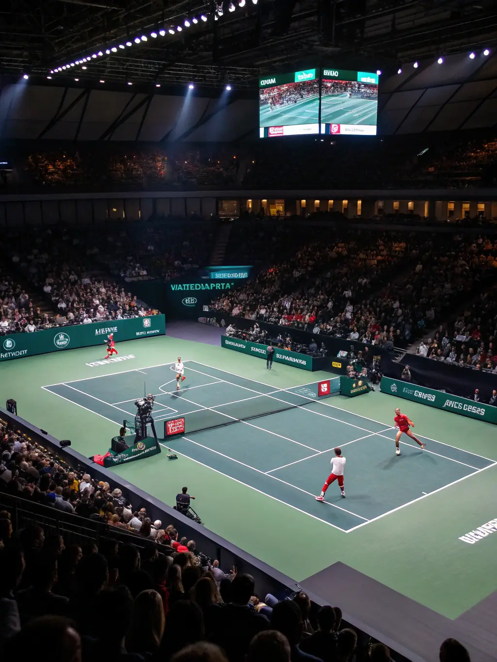 An action-packed image of a community tennis tournament at SAINT-DIDIER SPORTS TENNIS & BADMINTON CLUB, showcasing players competing, spectators cheering, and the overall excitement of the event.