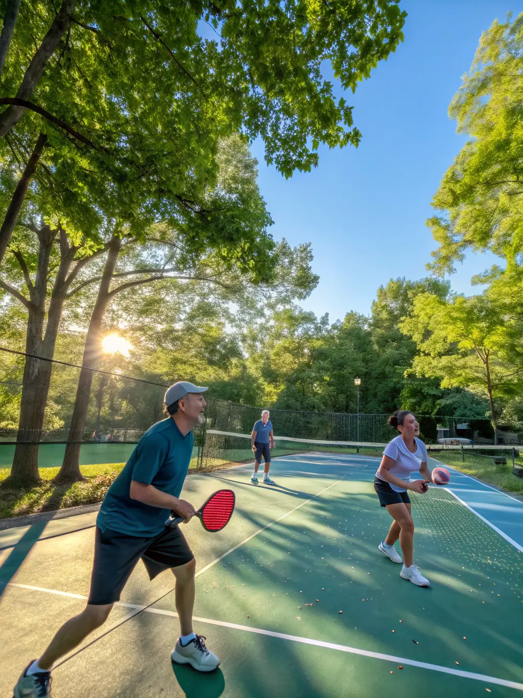 A dynamic shot of people playing badminton during a social play session at SAINT-DIDIER SPORTS TENNIS & BADMINTON CLUB, capturing the energy and camaraderie of the event.